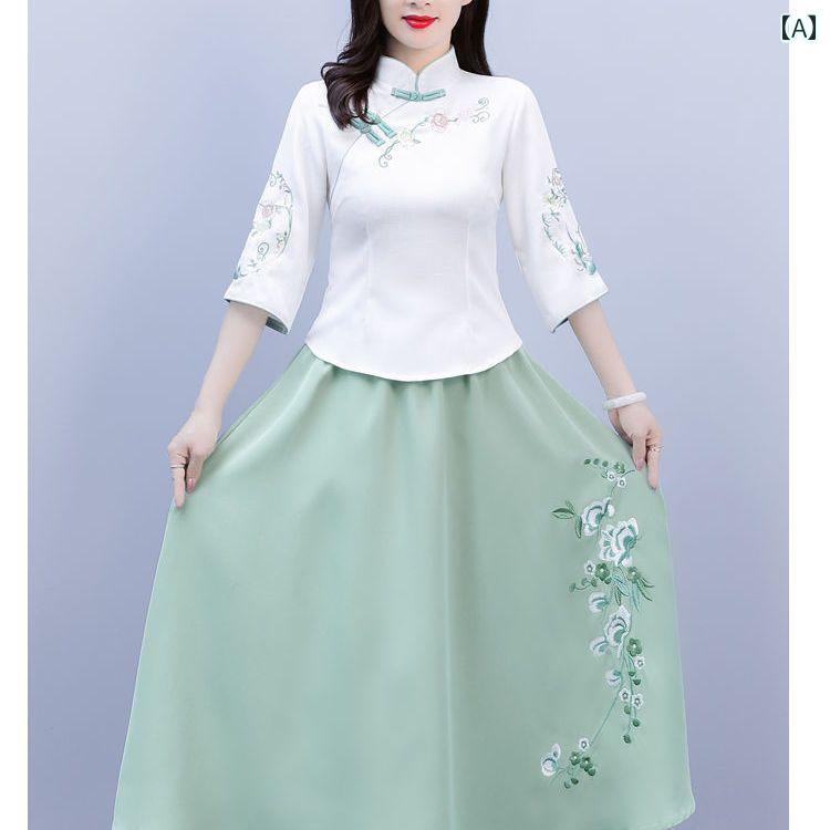 チャイナ風 ファッション レディース おしゃれ 上品 エレガント 漢服 セットアップ 民族風 唐 セットアップ 瞑想 茶 アート 夏 レトロ 服