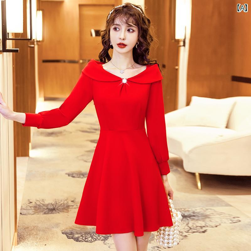 ワンピース レディース セクシー 華やか デート キャバ ドレス 誕生年 美しい 赤 魅惑 秋冬