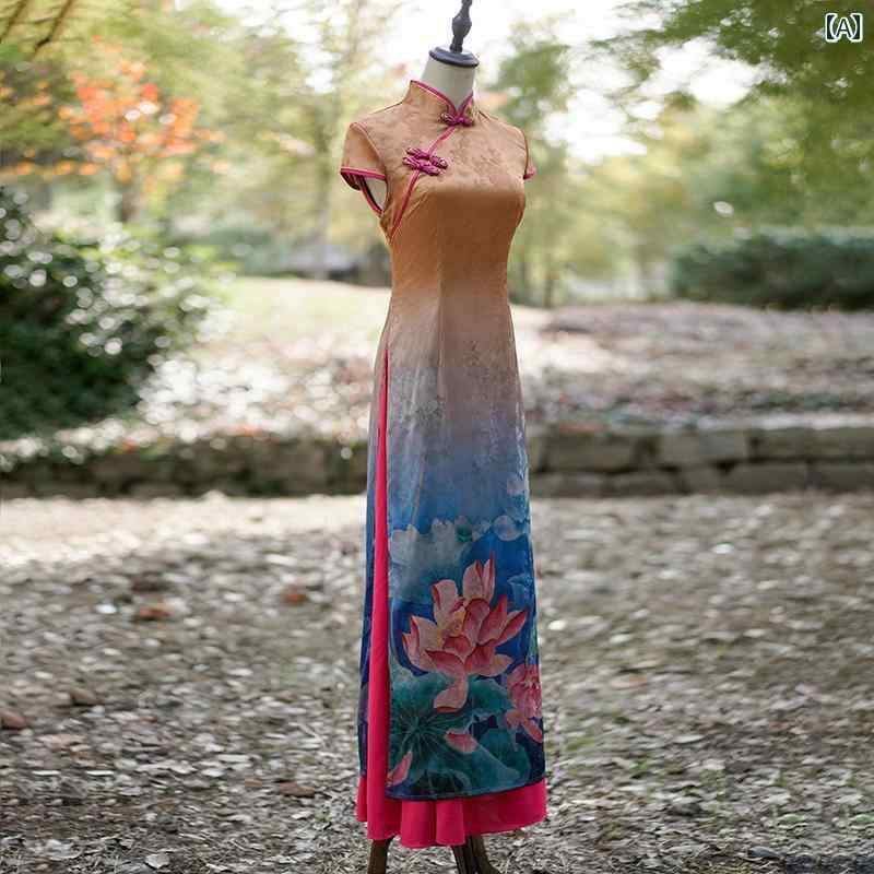 アオザイ 衣装 レディース 上品 ベトナム ステージ チャイナ ドレス パフォーマンス 服 ステージ パフォーマンス チャイナ風 ドレス|おうち健康生活
