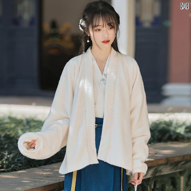 レディース アウター 上品 カジュアル おしゃれ 中国 チャイナ風 ウール コート 伝統 スカート ショート 漢服 コート 冬