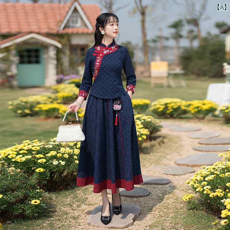瀬戸もの風 レディース 流行り物 セットアップ 今めかしい 雅びやか エスニック お上さん服 いの一番 レトロ 刺しゅう 唐 スコート