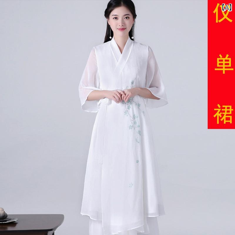 チャイナ風 レディース ファッション おしゃれ 上品 ドレス 瞑想 服 瞑想 茶師服 夏 フェアリー 瞑想 舞 服 漢服 古 筝 パフォーマンス 服