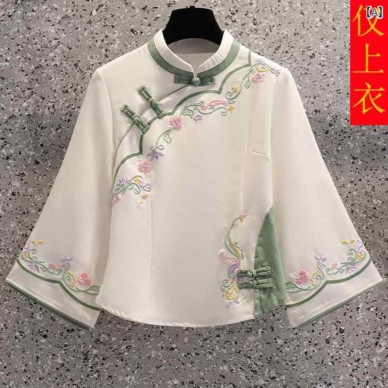 チャイナ風 レディース ファッション おしゃれ 上品 華やか 漢 夏 ドレス ガール 韓服 夏 チャイナ トップス 刺繍 唐 セットアップ 夏 セットアップ