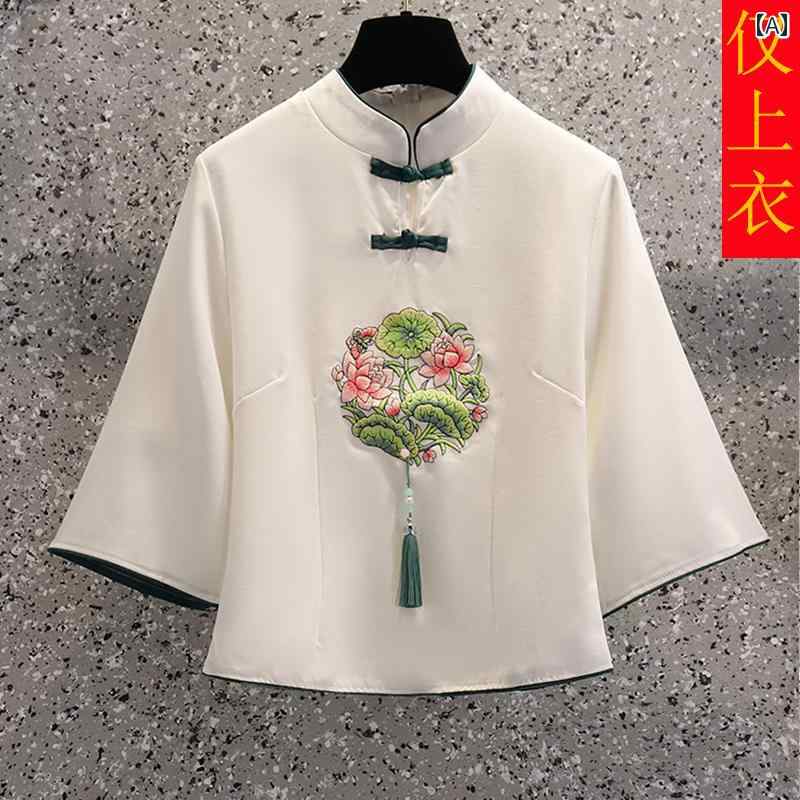チャイナ風 ファッション レディース おしゃれ 上品 エレガント 民族風 レトロ 漢服 刺繍 チャイナ トップス 夏 唐 セットアップ 夏 スカート