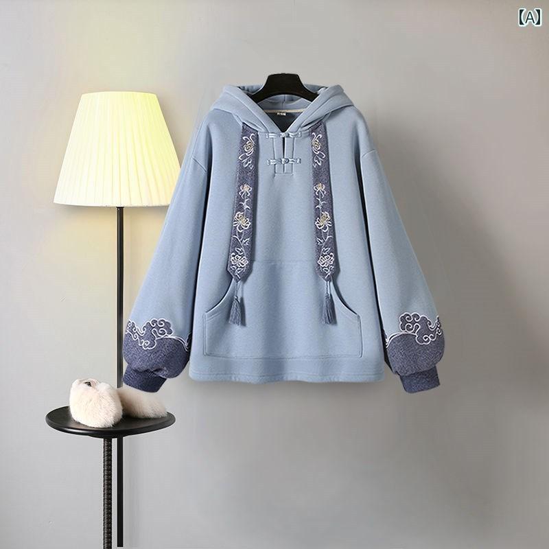 チャイナ風 レディース ファッション セットアップ おしゃれ 上品 レトロ 刺繍 フード トップス 漢 漢服 スウェットシャツ ショート スカート 2点 セット