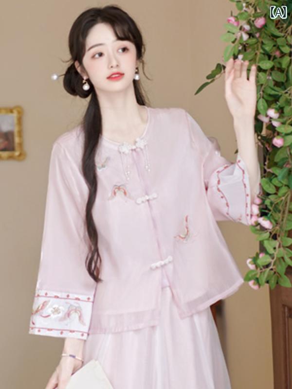 チャイナ風 ファッション レディース おしゃれ 上品 エレガント 茶師服 フェアリー 精神 茶芸師 セットアップ 唐 セットアップ 漢服 チャイナ ドレス トップス