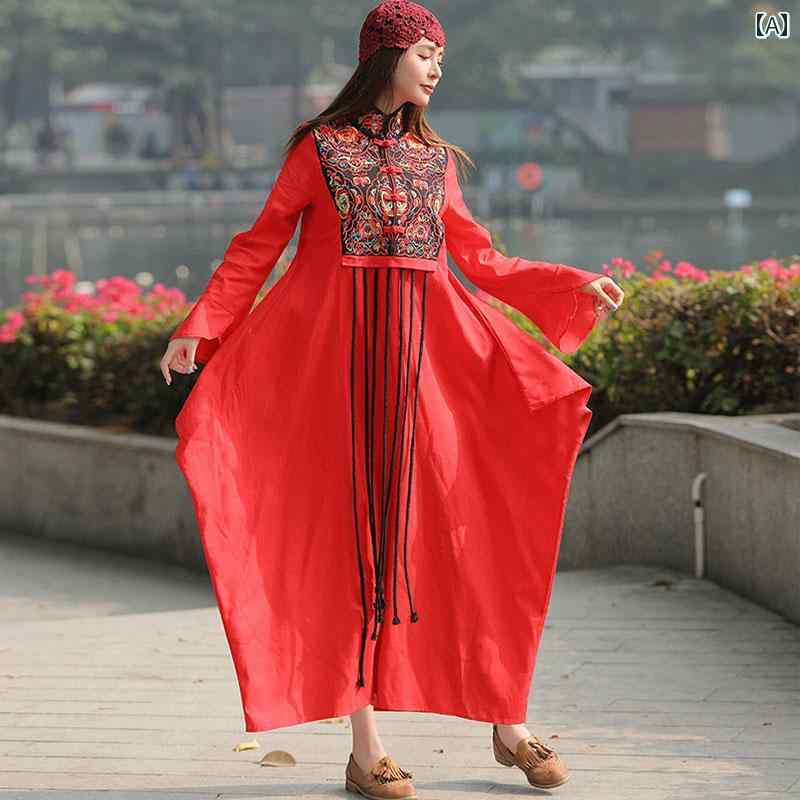 瀬戸もの風 レディース 流行り物 今めかしい 窈窕たる エスニック 秋服 レトロ バックル 綿 リネン 御召しもの 刺しゅう リネン スコート