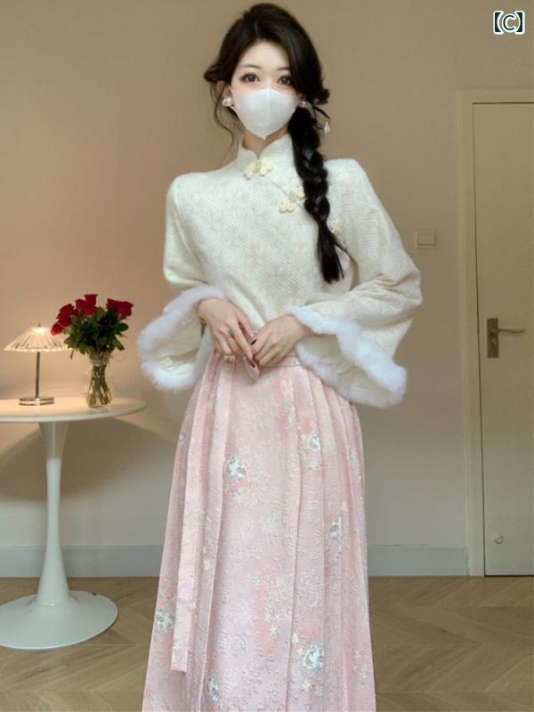 チャイナ風 レディース ファッション おしゃれ 上品 漢服 馬顔スカート 厚手 シャツ 馬顔スカート 逆 大きめ 袖 コート 婦人服 秋冬
