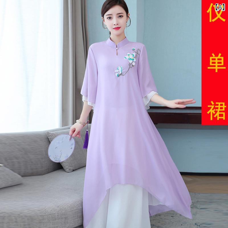 チャイナ風 ファッション レディース おしゃれ 上品 エレガント 瞑想 ティー 唐 夏 漢服 トップス レトロ ティー