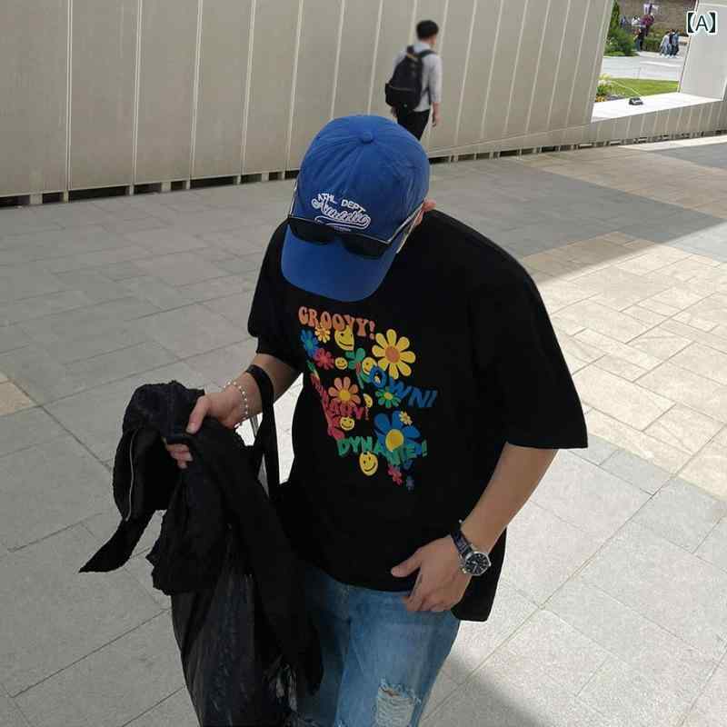 メンズ トップス カジュアル ファッション おしゃれ トレンド 厚手 Tシャツ 夏 プリント 半袖 Tシャツ 韓国 カジュアル トレンディ 薄手 涼しい 涼しい 半袖 T