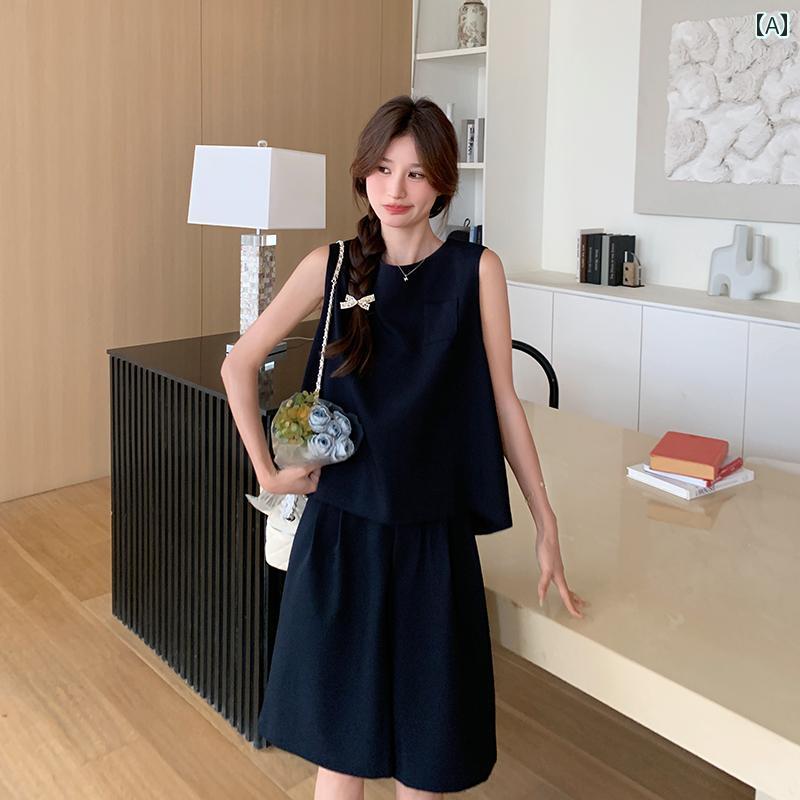 レディース ファッション カジュアル おしゃれ デート 女子会 普段使い ネイビーブルー 夏 ドレスに おしゃれ ノースリーブ トップス ワイド パンツ 2点 セット