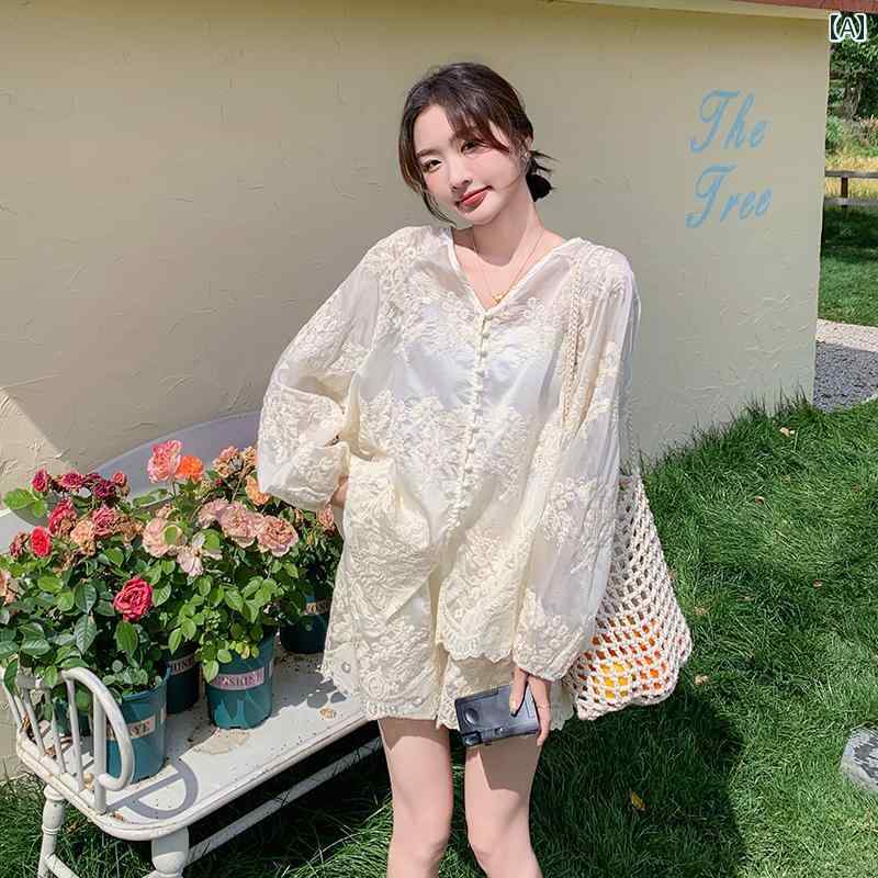 レディース ファッション カジュアル おしゃれ デート 女子会 普段使い 優しい 長袖 日焼け防止 服 ショートパンツ 2点 セット 夏 白 カジュアル｜おうち健康生活
