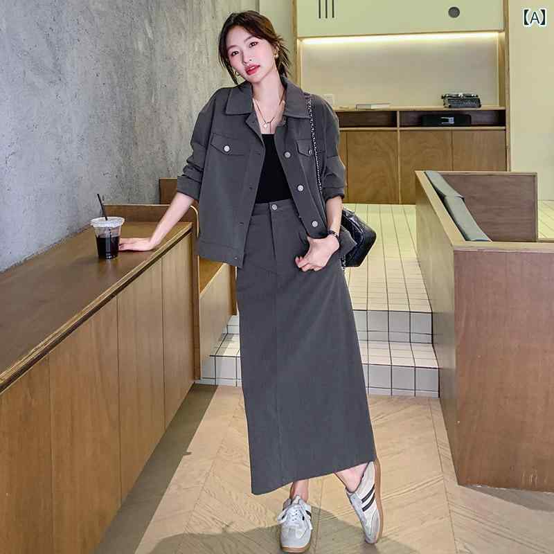 レディース ファッション カジュアル おしゃれ デート 女子会 普段使い 通勤 服 春秋 クール カジュアル ワークウェア ジャケット スカート セット