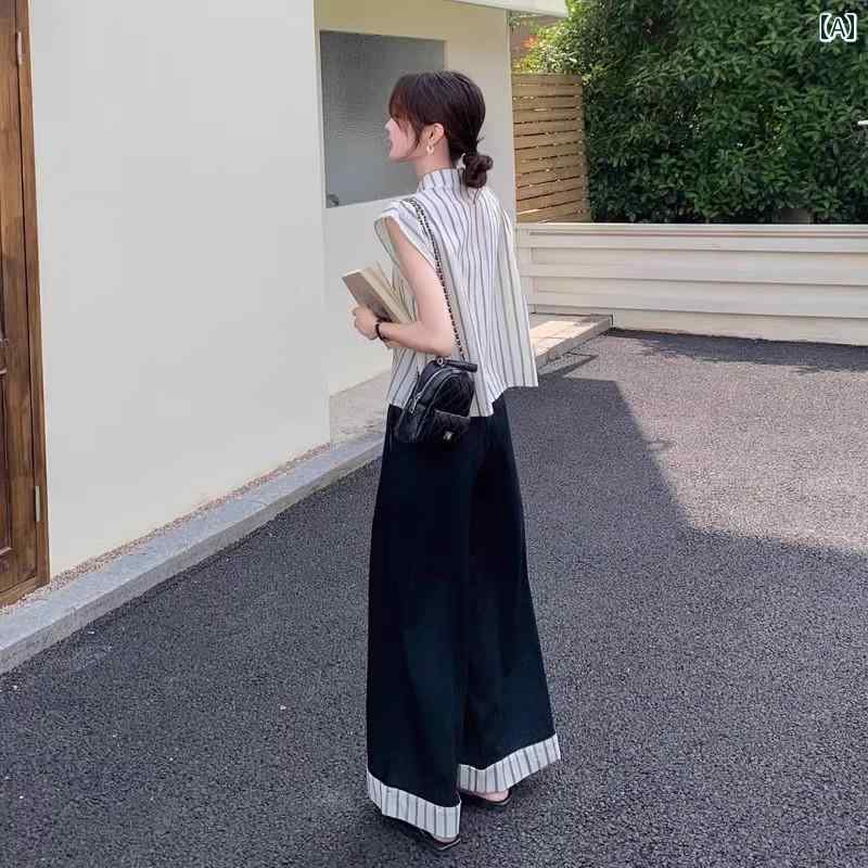 レディース ファッション カジュアル おしゃれ デート 女子会 普段使い 軽やか 洗練 フレンチ ストライプシャツ 細身 デニム ワイド パンツ 着痩せ 効果 フルコーデ｜おうち健康生活