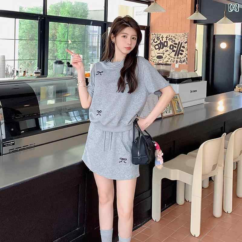 レディース ファッション カジュアル おしゃれ デート 女子会 普段使い ストリート スリム セット 夏 グレー カジュアル Tシャツ 短い スカート 2点 セット|おうち健康生活