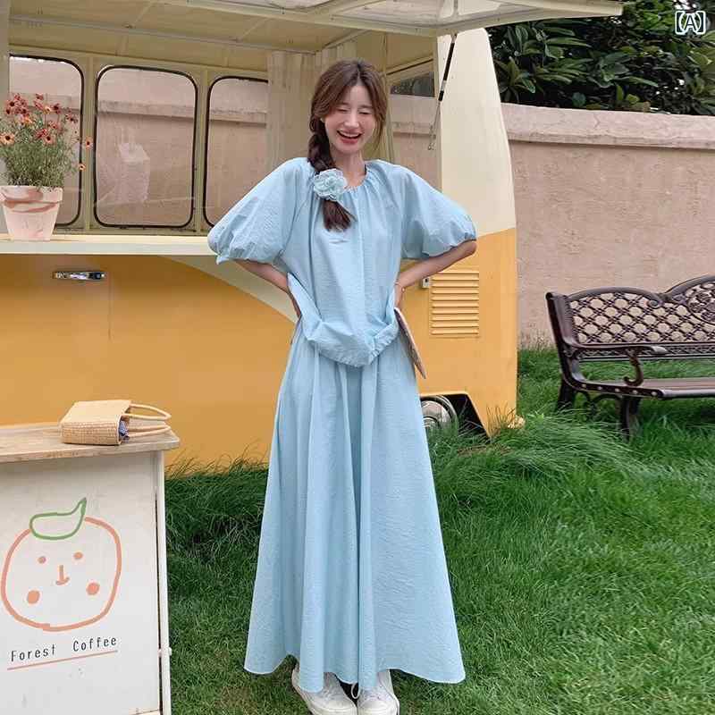 レディース ファッション カジュアル おしゃれ デート 女子会 普段使い 優しく リラックス 夏 韓国 ファッション ブルー シャツ スカート 2点 セット｜おうち健康生活