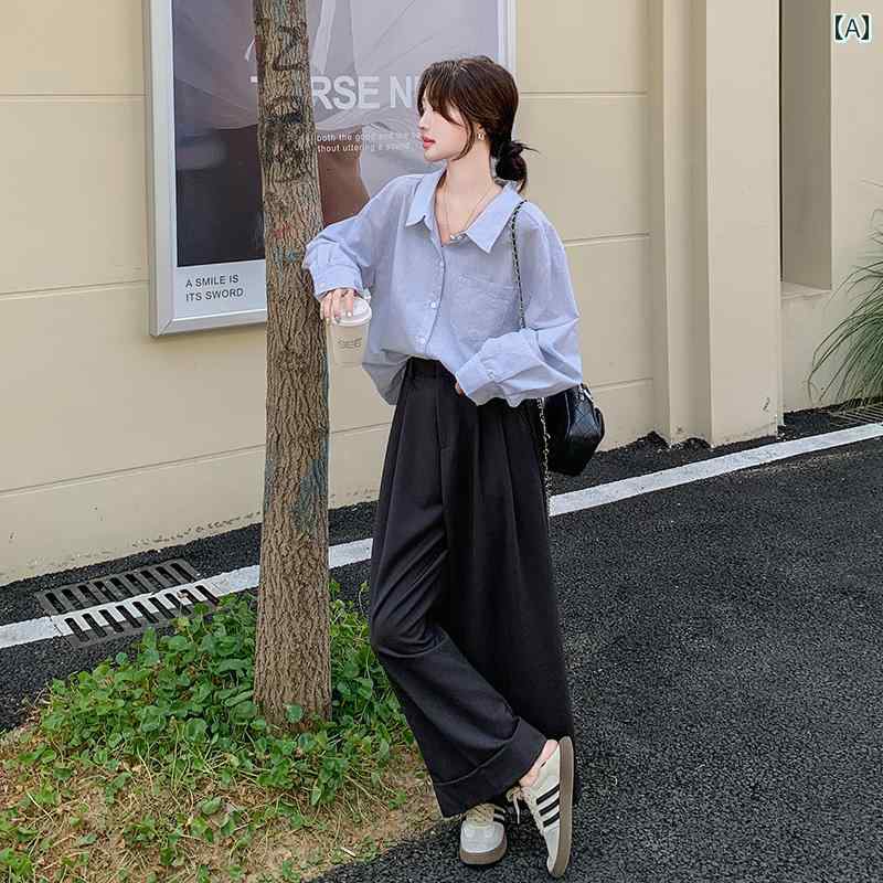 レディース ファッション カジュアル おしゃれ デート 女子会 普段使い 初秋 韓国 服装 シャツ ワイド パンツ カジュアル セット