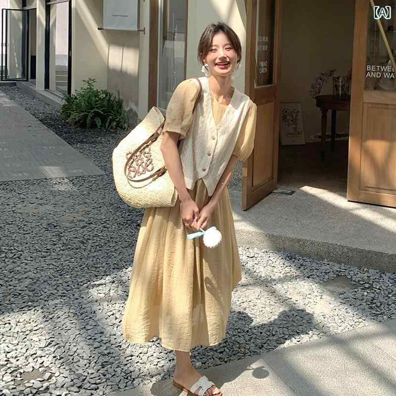 レディース ファッション カジュアル おしゃれ デート 女子会 普段使い 夏 質感 黄 ドレス 優しい スカート|おうち健康生活