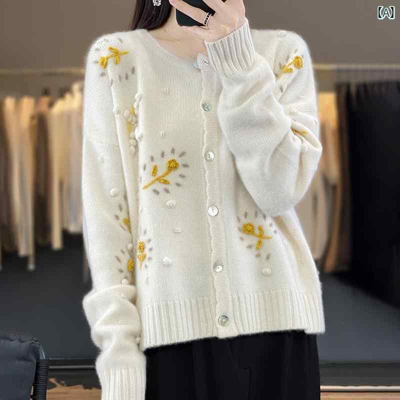 レディース トップス カジュアル おしゃれ 上品 秋冬 ラウンドネック ウール セーター 長袖 厚手 かぎ針 編み カーディガン 快適 ニット ジャケット|おうち健康生活