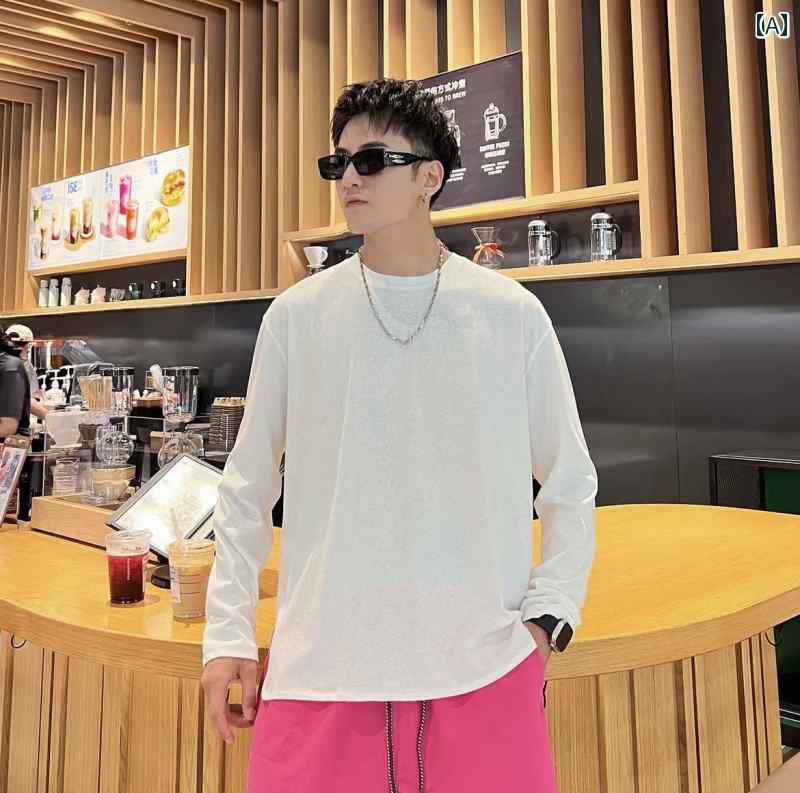 メンズ トップス カジュアル ファッション おしゃれ 夏 薄手 涼しい 涼しい 長袖 Tシャツ 日焼け防止 服 単 衣 無地 シンプル ベース