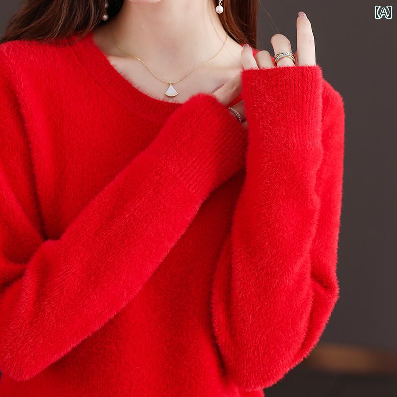 衣装 レディース 心地好い  会う約束 今めかしい 秋服 毛革 起毛 体型覆いかぶせる レングス スウェーター 西洋 ラウンド素っ首 スウェーター スコート