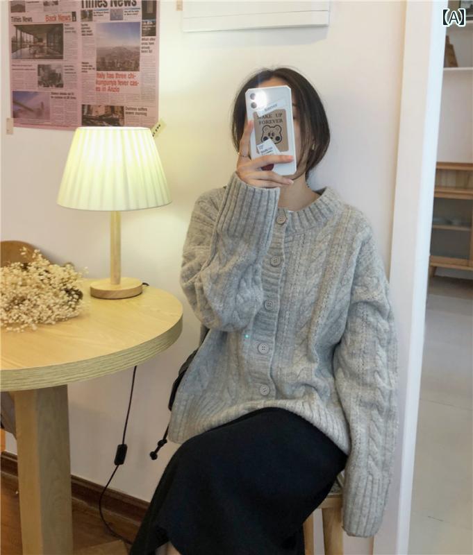 トップス レディース 格好のいい 心地よい 早春 薄墨色 ゆったり レトロ 朦々たる 捻じれ プルオーバー ジレー 有線テレビ 編み物 上衣 アウターウェア
