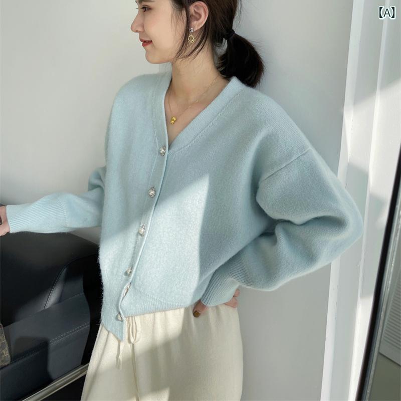 トップス レディース 格好のいい 心地よい ホンブルグ帽 御乳 青味 プルオーバー 上衣 春 新 ゆったり Vのど頚 遊撃手 ホンブルグ帽 蝋涙 編み物ジレー