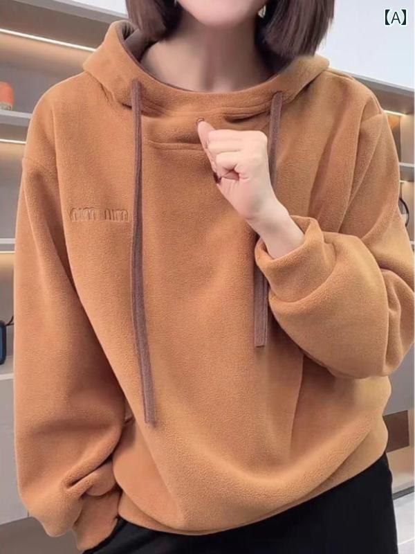 レディース トップス 心地好い 今めかしい 韓国 オーストリア 起毛 文字記号 刺しゅう フードスウェット プルオーバー 秋冬 流行り物 心地好い か細い