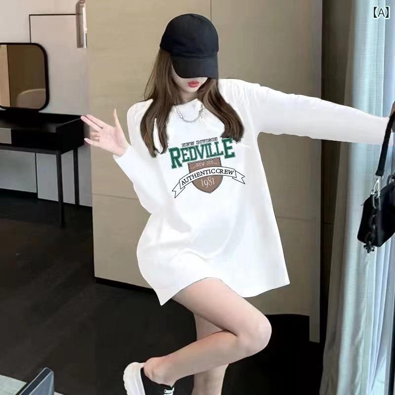 トップス レディース おしゃれ カジュアル 普段使い 韓国 秋冬 綿 ボトム シャツ 長袖 Tシャツ ヒップ カバー スリム 厚手 トレンディ ス