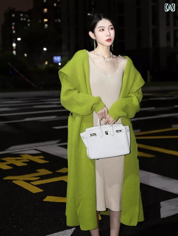 アウター レディース 心地好い かっこ良い 普段使い走り 見て呉れ 茶の葉 特殊 春 緑であること ロング 編み物ジレー プルオーバー 上衣 その他-レディースファッション