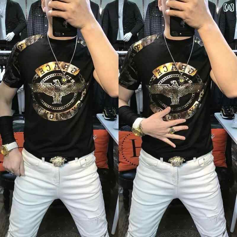 メンズ トップス カジュアル ファッション おしゃれ 春夏 半袖 Tシャツ 半袖 ラウンドネック Tシャツ トレンディ シャツ 紳士服