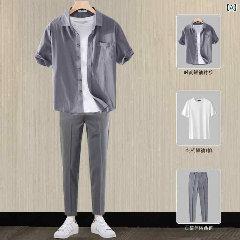 セットアップ メンズ 心地好い 今めかしい 綿 プルオーバー 半袖 夏 成人男性服 流行り物