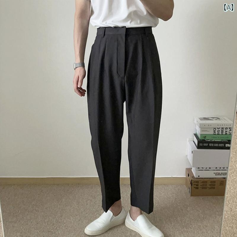 ズボン メンズ カジュアル おしゃれ パンツ ナポリ 韓国 スリムフィット トレンド ドレープ性 九分丈 感