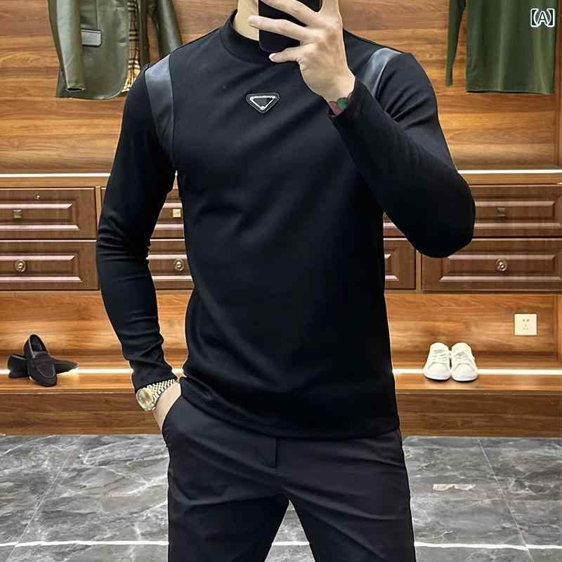 メンズ トップス カジュアル ファッション おしゃれ 春秋 Tシャツ ファッション 長袖 ステッチ トレンディ ラウンドネック シャツ