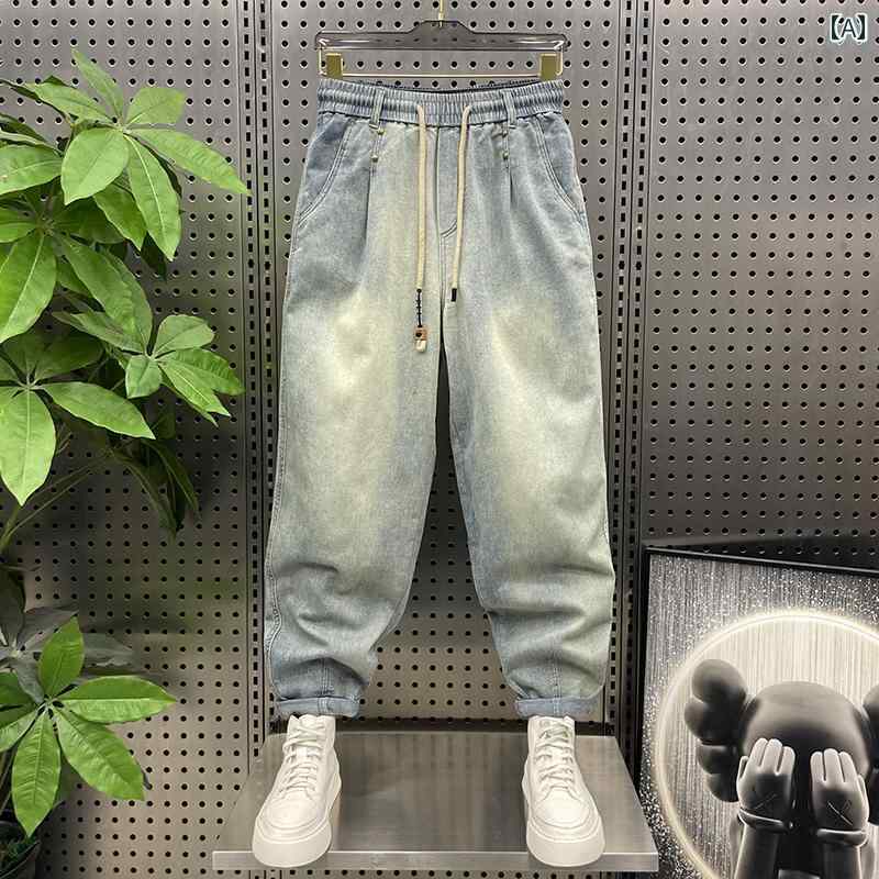 デニム メンズ パンツ カジュアル おしゃれ 夏新 ウォッシュ レトロ ジーンズ 中国 トレンディ キャロット アメリカン スモール 直角