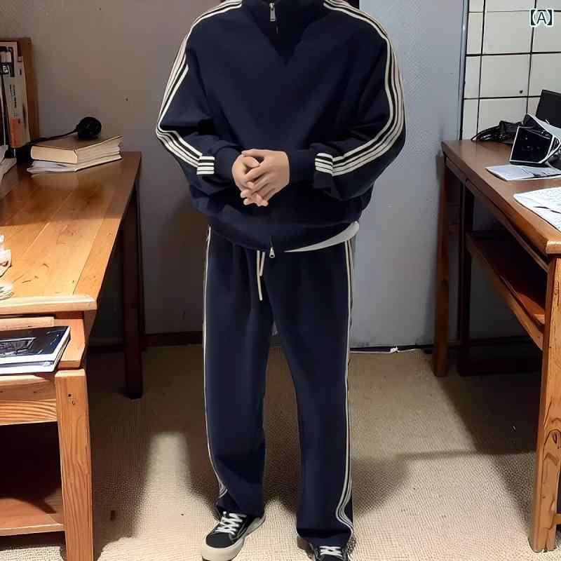 セットアップ メンズ カジュアル おしゃれ 普段使い アメリカン オーバー サイズ トップス ストレート パンツ セット トレンディ ファッション ストライプ