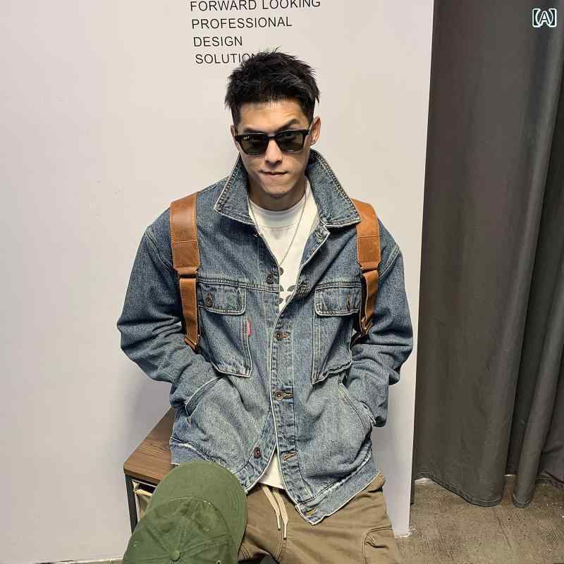 アウター メンズ カジュアル おしゃれ アメリカン レトロ デニムジャケット 春秋 ストリート ウォッシュ ら 者 フライド ストリート キャップレス ジャケット｜おうち健康生活