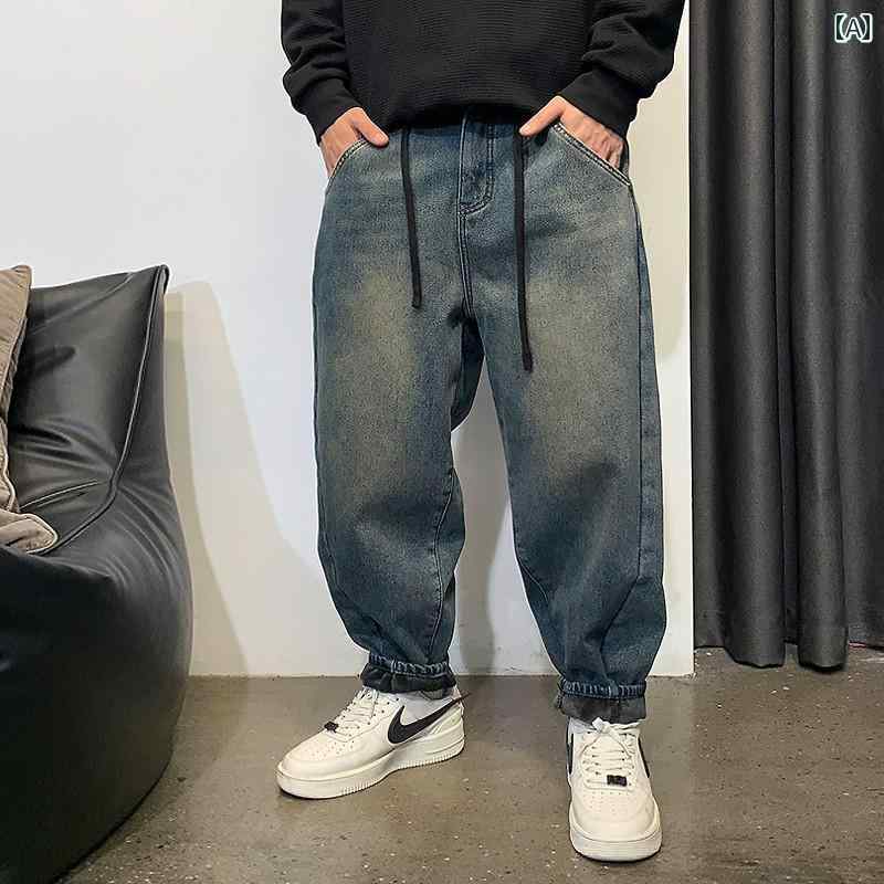 デニム メンズ パンツ カジュアル おしゃれ アメリカン ウォッシュ ブルー ジーンズ 春秋 トレンディ ストリート ストレート 大きめサイズ ズボン