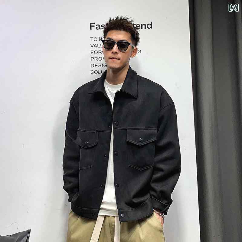 アウター メンズ カジュアル おしゃれ スエード アメリカン ワークウェア レザージャケット イン トレンド 春秋 ファッション レトロ グリーン ジャケット|おうち健康生活