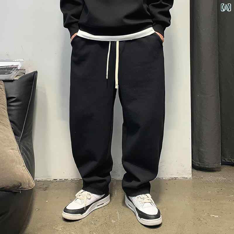 ズボン メンズ カジュアル おしゃれ パンツ 黒 春秋 トレンディ ストレート ドレープ ワイドレッグ 大きめサイズ