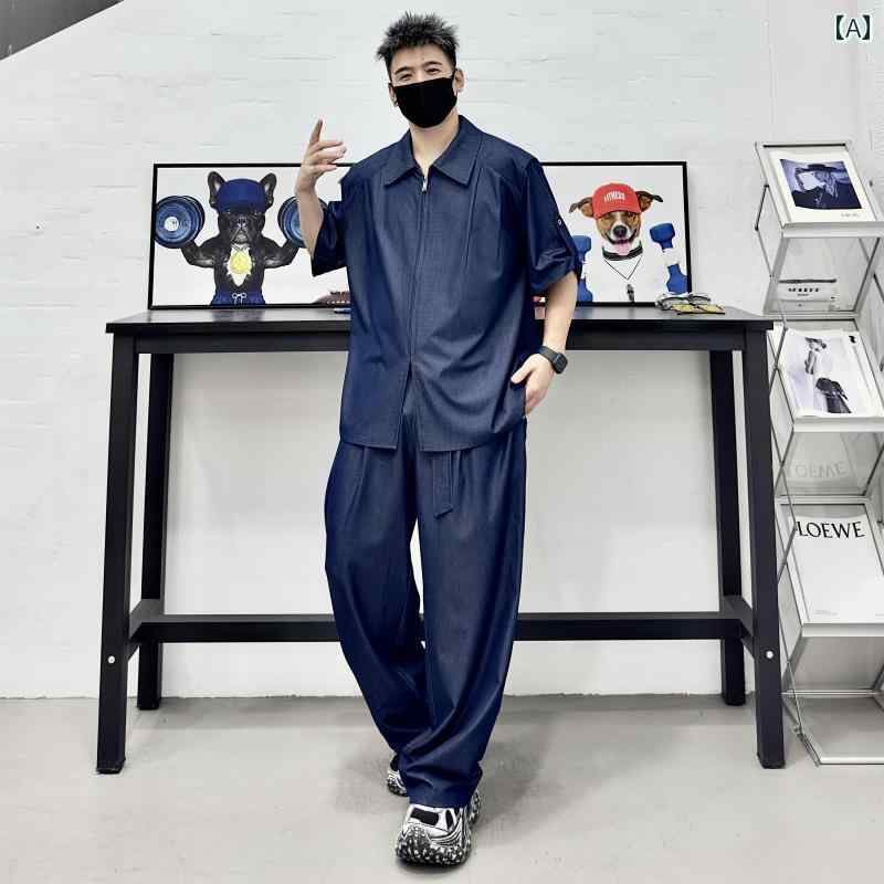 セットアップ メンズ 心地よい 今めかしい 普段使い走り 夏 半袖 プルオーバー 韓国 トレンディ ドレープ 感 2点 仕掛ける