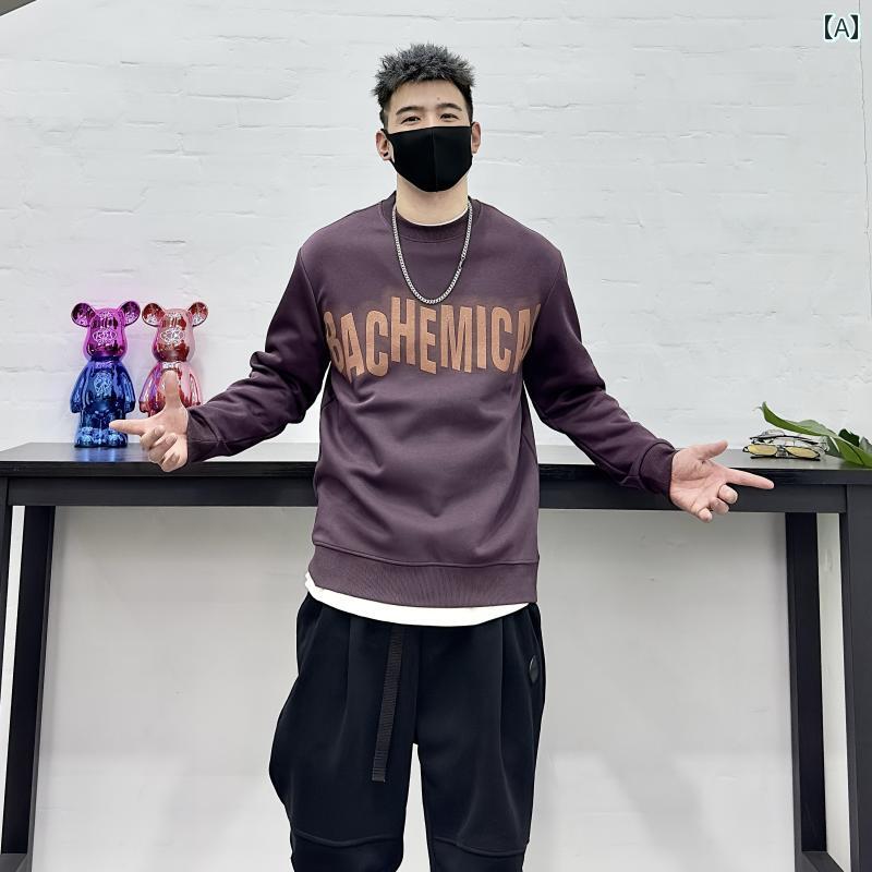 メンズ トップス カジュアル ファッション おしゃれ 春秋 トレンディ レター プリント スウェットシャツ ストリート プルオーバー ボトム シャツ トレンディ