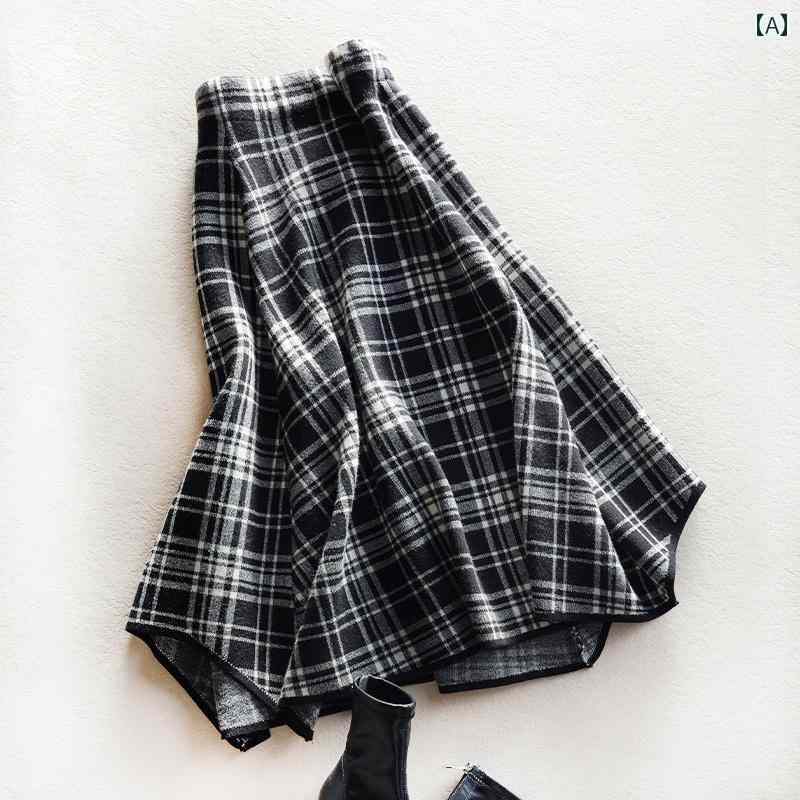 スカート レディース おしゃれ 上品 カジュアル デート 女子会 チェック 秋冬 厚手 不規則 aライン チェック ウール ニット レングス 裾｜おうち健康生活
