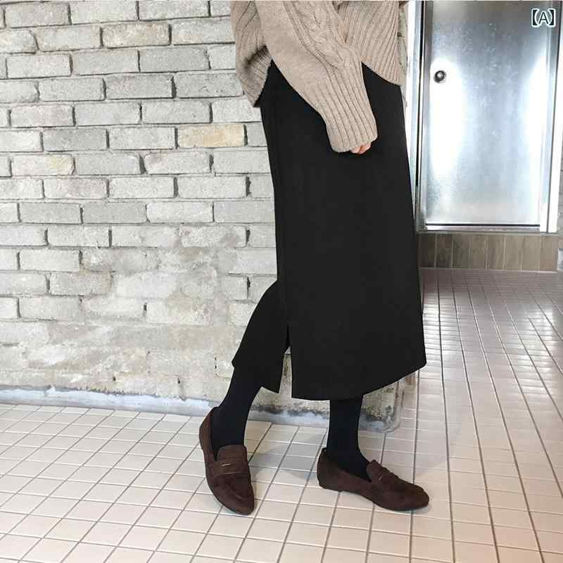 スカート レディース おしゃれ カジュアル 上品 デート 女子会 秋冬 風 aライン 快適 大きめサイズ ストレート ハイウエスト サイドスリット|おうち健康生活