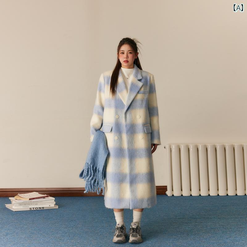大きめサイズ アウター レディース おしゃれ ぽっちゃり 大きめサイズ 婦人服 韓国 レトロ チェック ロング ウール コート ジャケット