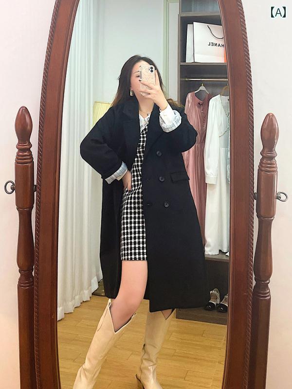 大きめサイズ レディース おしゃれ ファッション カジュアル デート 女子会 普段使い 大きめサイズ アウター レディース おしゃれ 冬服 スリム 丈 膝上 ウール コート 厚手 コート｜おうち健康生活