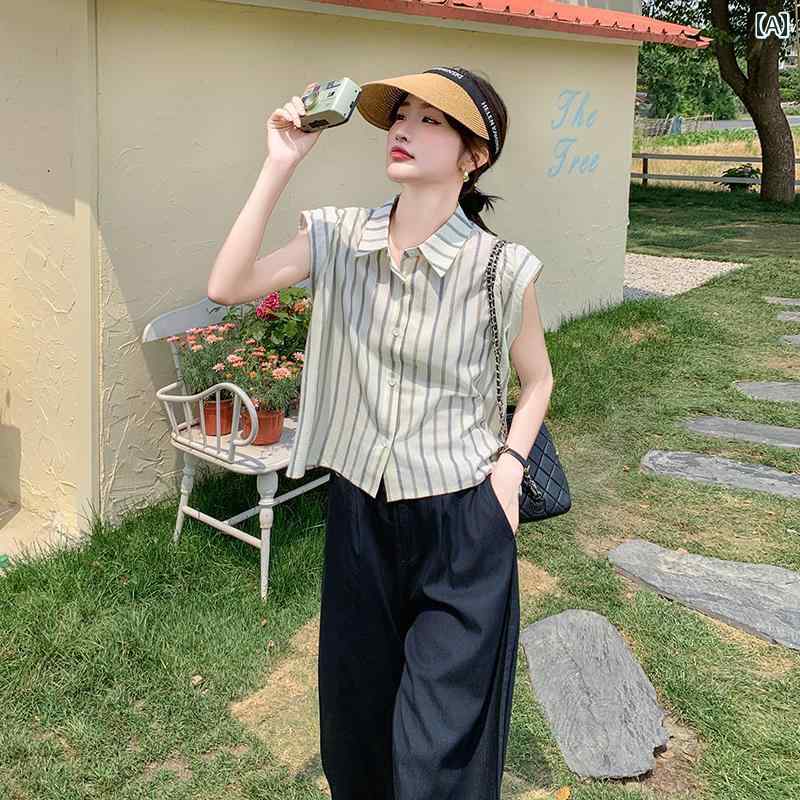 大きめ大きさ レディース 今めかしい 流行り物 心地よい 会う約束 うしろ帯会 通い 夏 フレンチ 縞模様 ノースリーブプルオーバー トップス 引っ切り無い ズボン下 2点 仕掛ける