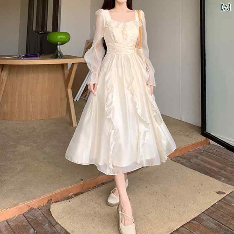大きめサイズ レディース おしゃれ ファッション カジュアル フェミニン 上品 デート 女子会 フランス 優しい 長袖 ドレス 秋冬 スリム 体型カバー ロング スカート