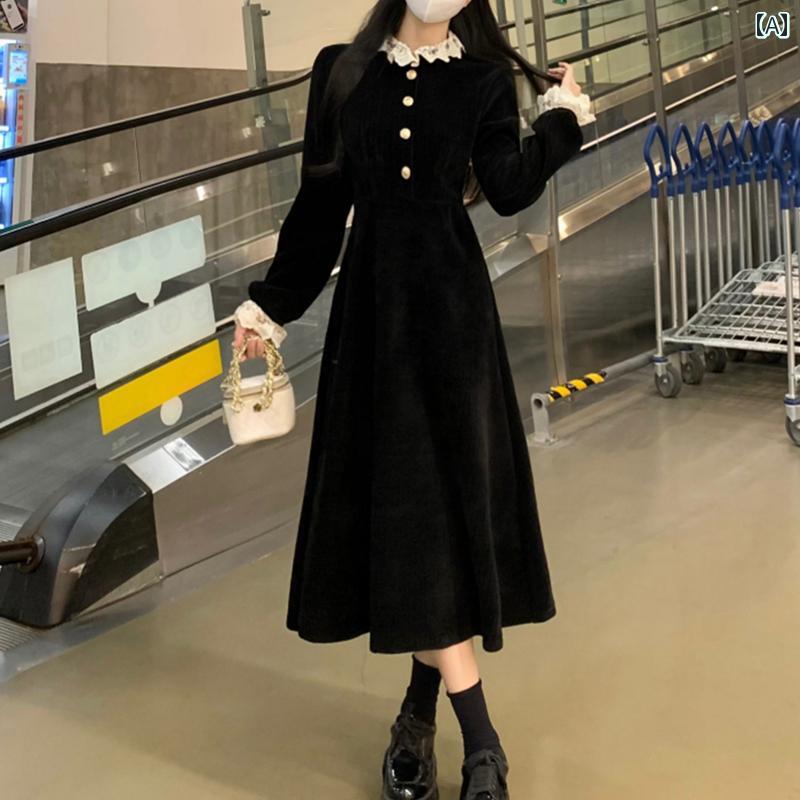 大きめサイズ レディース おしゃれ ファッション カジュアル フェミニン 上品 デート 女子会 秋冬 フレンチ 軽量 涼しい 涼しい 涼しい 涼しい 長袖 ブラック ドレス ぽっちゃり スリム 体型カバー スリムフィット スカート|おうち健康生活