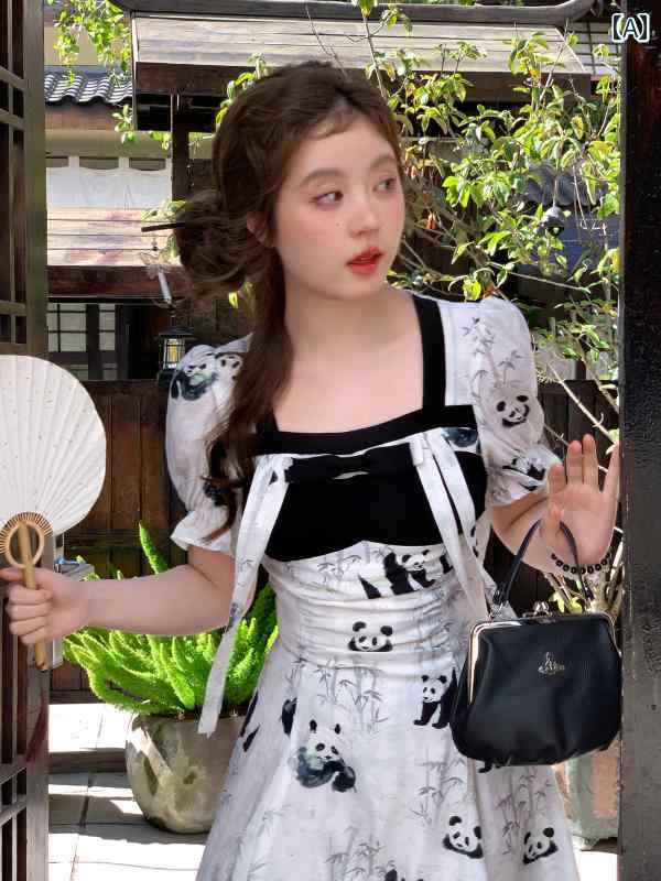 大きめサイズ レディース おしゃれ ファッション カジュアル デート 女子会 普段使い スイート パンダ スリム ドレス ぽっちゃりが 体型カバー スリム 春｜おうち健康生活 7,986円